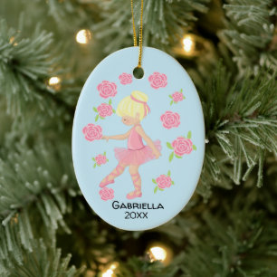 Pink Blonde Haire Ballerina Kerstmis Keramisch Ornament