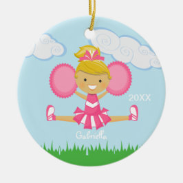 Pink Blonde Haire Cheerleader Kerstornament Keramisch Ornament