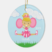 Pink Blonde Haire Cheerleader Kerstornament Keramisch Ornament (Links)
