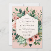 Pink Bloom Botanical Wedding Kaart (Voorkant)
