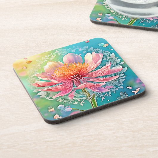 Pink Bloom Butterfly Dream Bier Onderzetter (Linkerzijde)