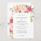 Pink Blooming Blush 2 Floral Wedding Uitnodiging (Voorkant / Achterkant)