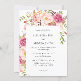 Pink Blooming Blush 2 Floral Wedding Uitnodiging