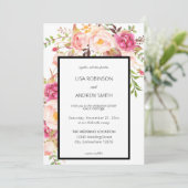 Pink Blooming Blush Floral Wedding Kaart (Staand voorkant)