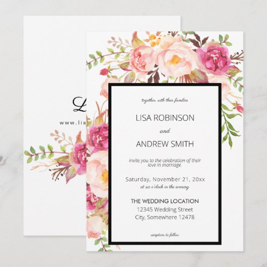 Pink Blooming Blush Floral Wedding Kaart (Voorkant / Achterkant)