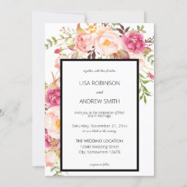 Pink Blooming Blush Floral Wedding Kaart