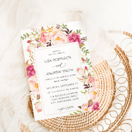 Pink Blooming Blush Floral Wedding V3 Kaart