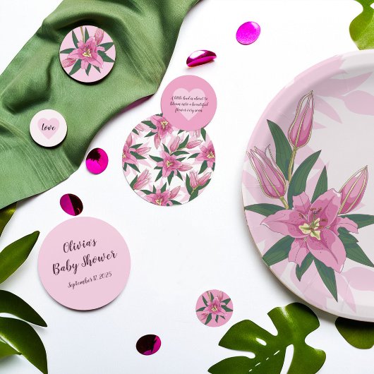 Pink Blooming Lily Baby shower Confetti