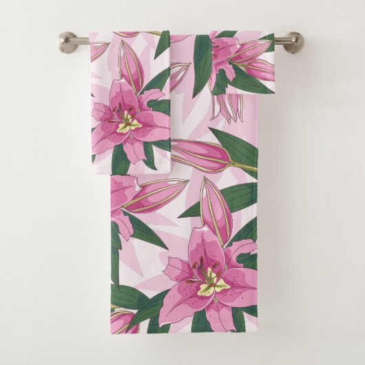 Pink Blooming Lily Bad Handdoek (Insitu)