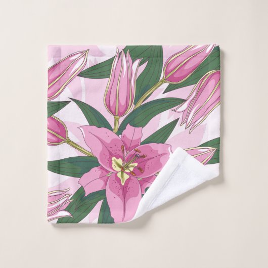 Pink Blooming Lily Bad Handdoek (Wasdoekje)