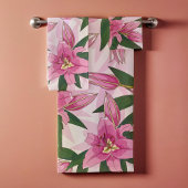 Pink Blooming Lily Bad Handdoek