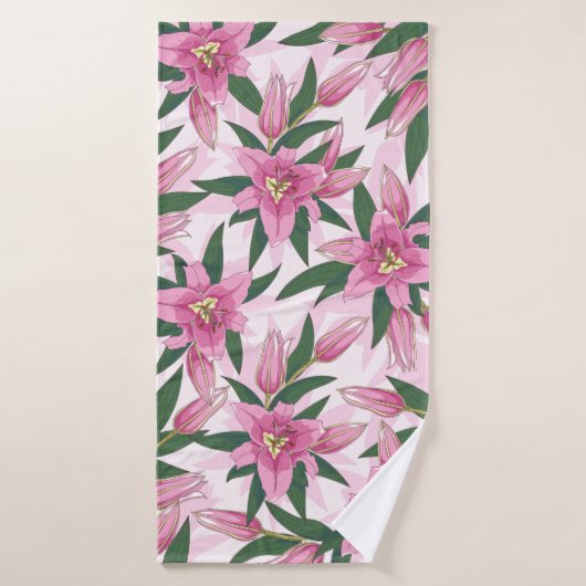 Pink Blooming Lily Badhanddoek (Badhanddoek)