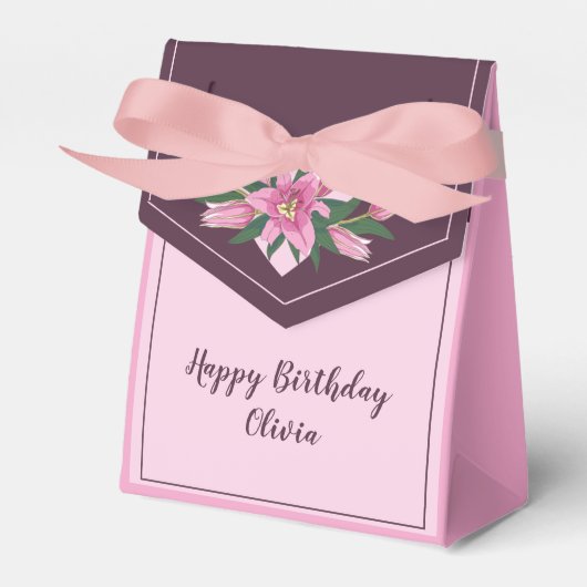 Pink Blooming Lily Dank u voor uw gelukkige verjaa Bedankdoosjes (Voorkant Zijde)