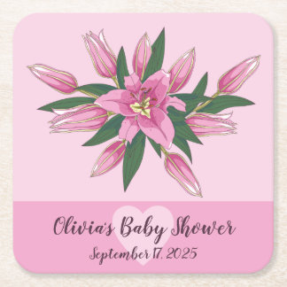 Pink Blooming Lily Kartonnen Onderzetters