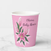 Pink Blooming Lily Papieren Bekers (Voorkant)