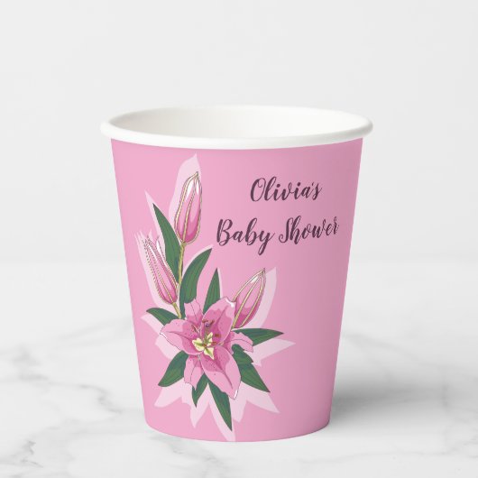 Pink Blooming Lily Papieren Bekers (Voorkant)