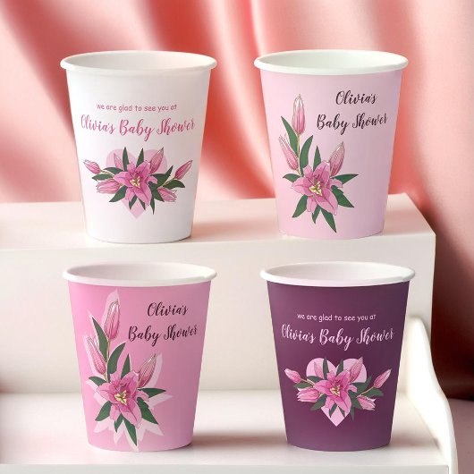 Pink Blooming Lily Papieren Bekers