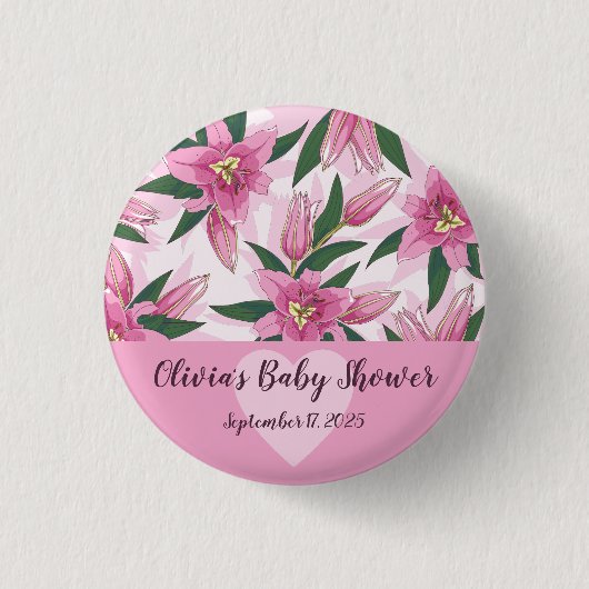 Pink Blooming Lily Ronde Button 3,2 Cm (Voorkant)