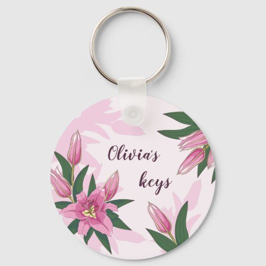Pink Blooming Lily Sleutelhanger (Voorkant)
