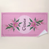 Pink Blooming Lily Strandlaken (Voorkant)