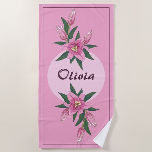 Pink Blooming Lily Strandlaken (Voorkant)