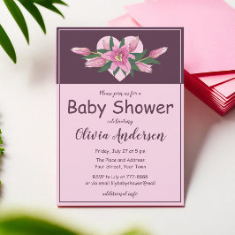 Pink Blooming Lily Sweet Heart Baby shower Kaart