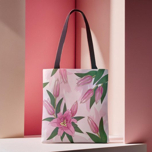 Pink Blooming Lily Tote Bag