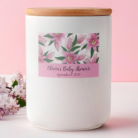 Pink Blooming Lily Voedselcontainer Etiket