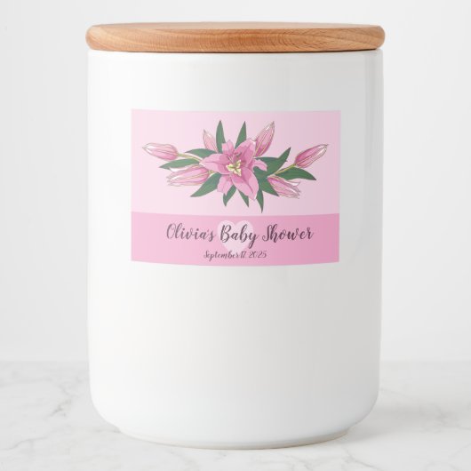 Pink Blooming Lily Voedselcontainer Etiket (Voorkant)