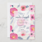 Pink Blooms Waterverf Florals Paaslunch Kaart (Voorkant)