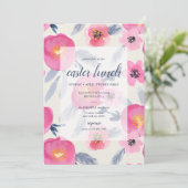 Pink Blooms Waterverf Florals Paaslunch Kaart (Staand voorkant)