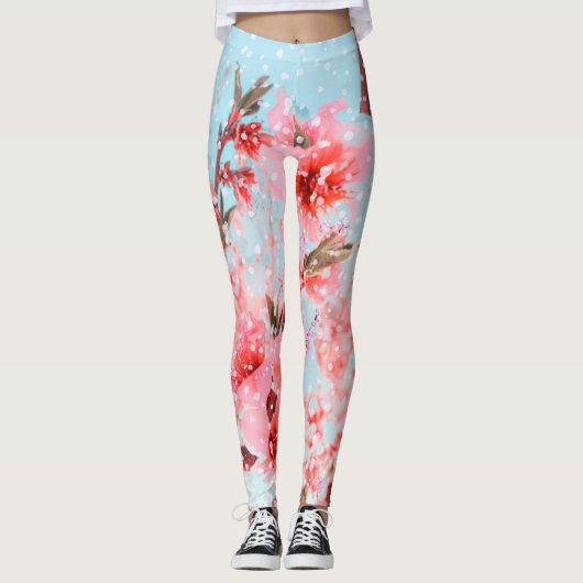 Pink blossom and flying petals (or snow?) leggings (Voorkant)