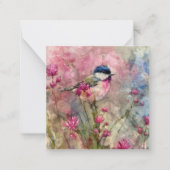Pink Blossom Bird Waterverf Notitiekaartje (Voorkant)