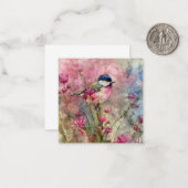Pink Blossom Bird Waterverf Notitiekaartje (Voorkant / Achterkant in situ)