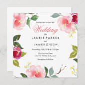 Pink Blossom Floral Wedding Invitation Kaart (Voorkant / Achterkant)