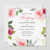 Pink Blossom Floral Wedding Invitation Kaart (Voorkant)