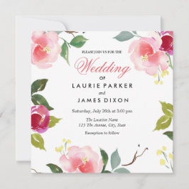 Pink Blossom Floral Wedding Invitation Kaart