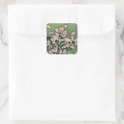 Pink Blossom Green Vierkante Sticker (Tas)