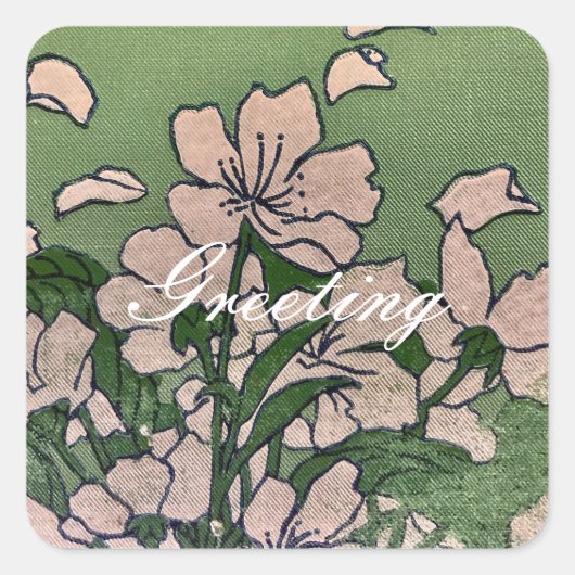 Pink Blossom Green Vierkante Sticker (Voorkant)