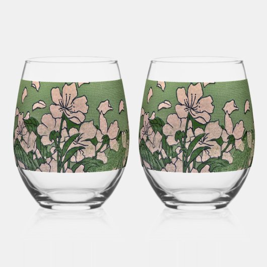 Pink Blossom Green Wijnglas Zonder Voet (Voorkant)