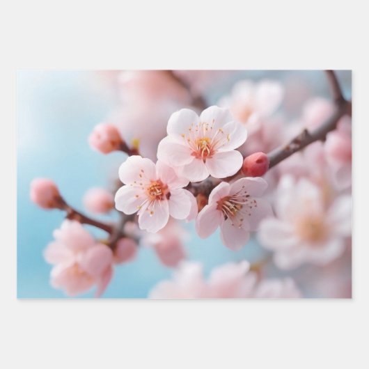 Pink Blossom Ma Wrapping Paper Flat Sheet Set of 3 (Voorkant)