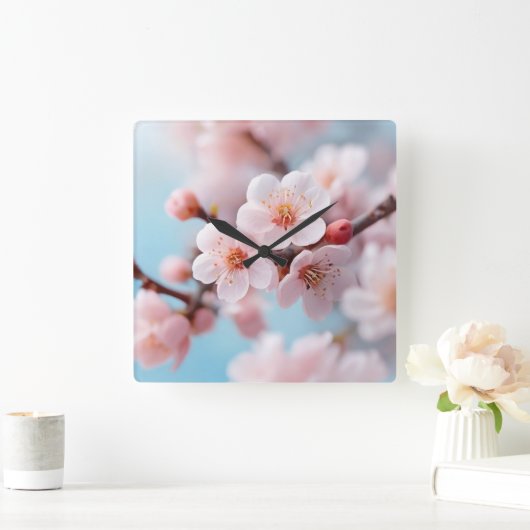 Pink Blossom Magic Vierkante Klok (Huis)