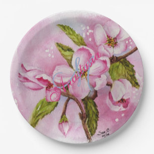PINK BLOSSOM SPRING PARTY MONOGRAM PAPIEREN BORDJE