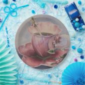 PINK BLOSSOM TEA CUP MONOGRAM PARTY PAPIEREN BORDJE (Feest)