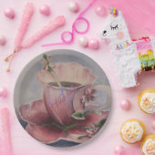 PINK BLOSSOM TEA CUP MONOGRAM PARTY PAPIEREN BORDJE (Feest)