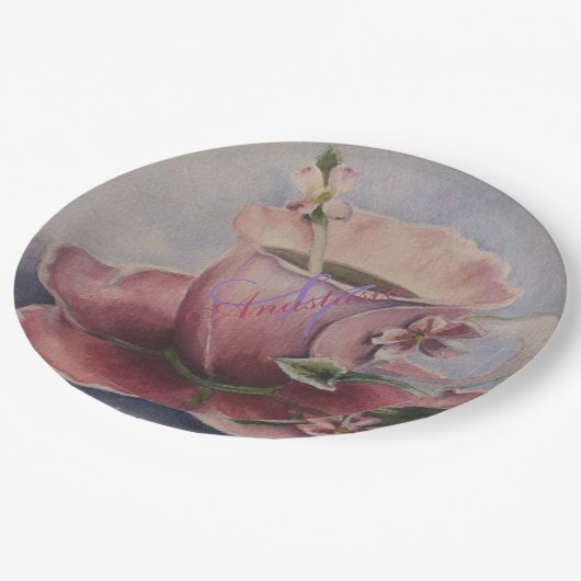 PINK BLOSSOM TEA CUP MONOGRAM PARTY PAPIEREN BORDJE (Gekanteld)