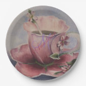 PINK BLOSSOM TEA CUP MONOGRAM PARTY PAPIEREN BORDJE (Voorkant)