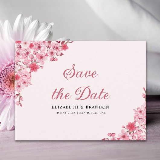 Pink Blossom Wedding – Elegant Sakura Flowers Briefkaart