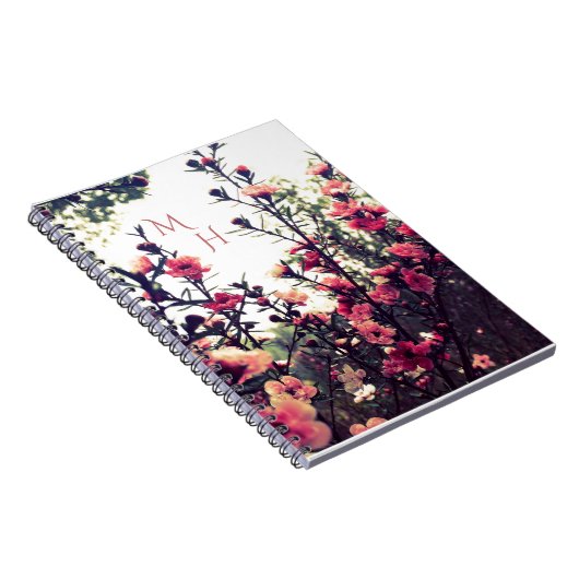Pink Blossom Wild Flowers Meadow Monogram Notitieboek (Rechterzijde)
