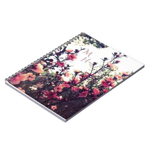 Pink Blossom Wild Flowers Meadow Monogram Notitieboek (Linkerzijde)